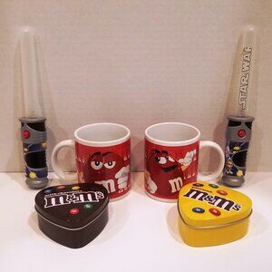 M & M's Lot (mugs, tins, lightsaber containers)